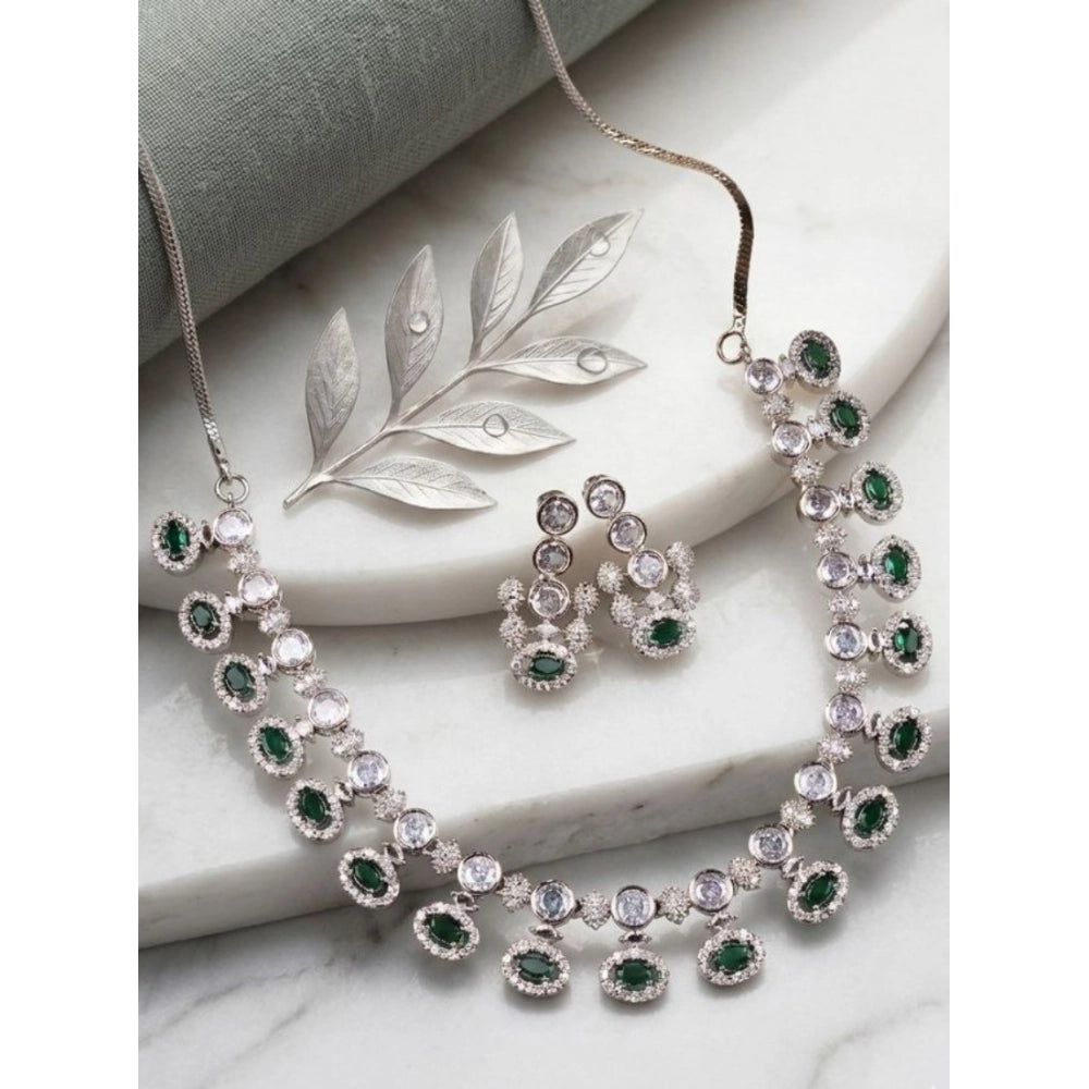 Generic Women's Brass Silver Plated Necklace set (Green)