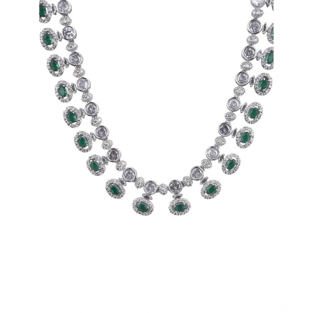 Generic Women's Brass Silver Plated Necklace set (Green)