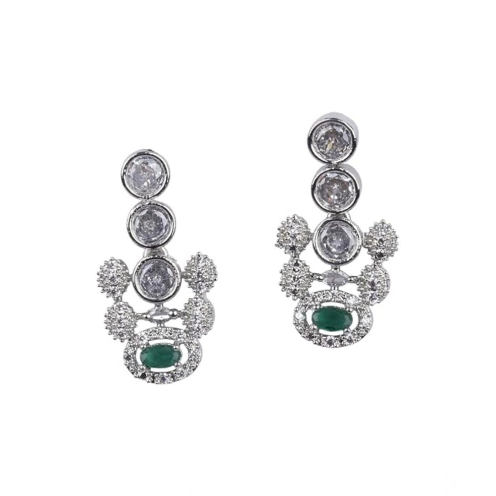 Generic Women's Brass Silver Plated Necklace set (Green)
