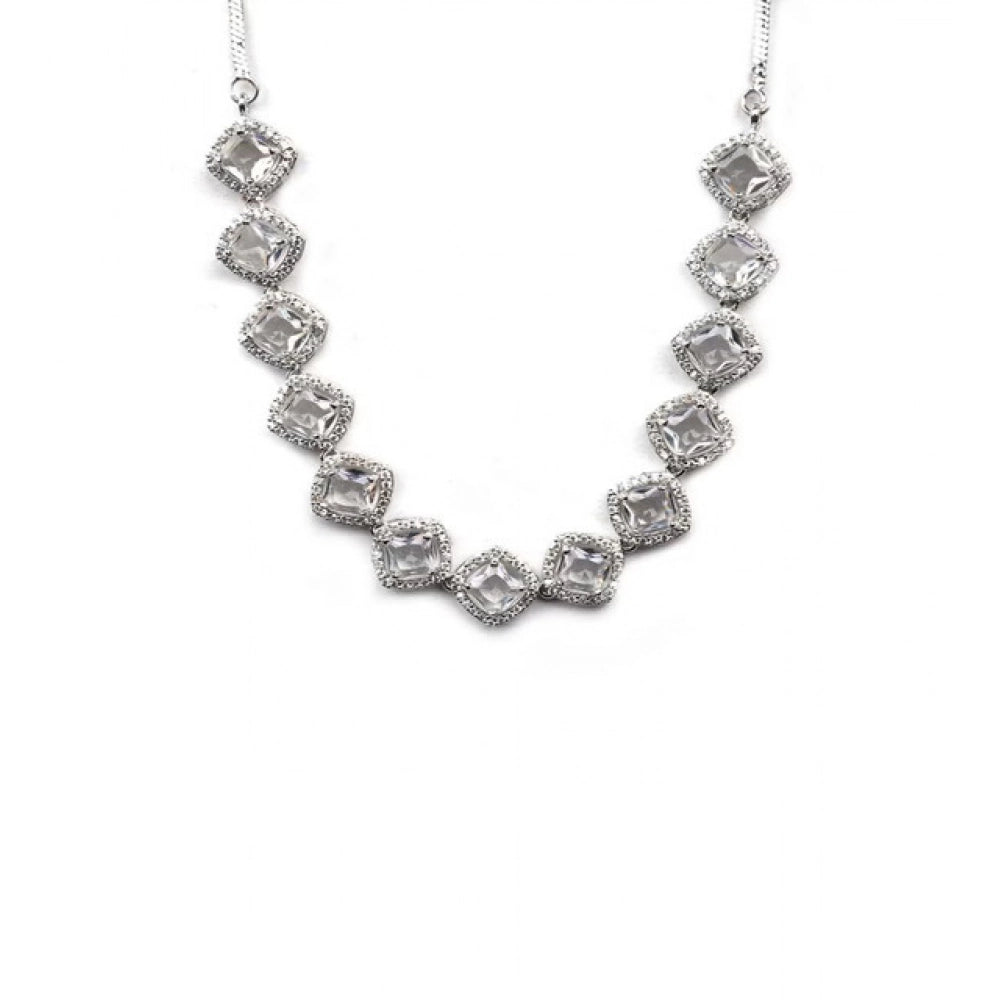 Generic Women's Brass Silver Plated Necklace set (White)