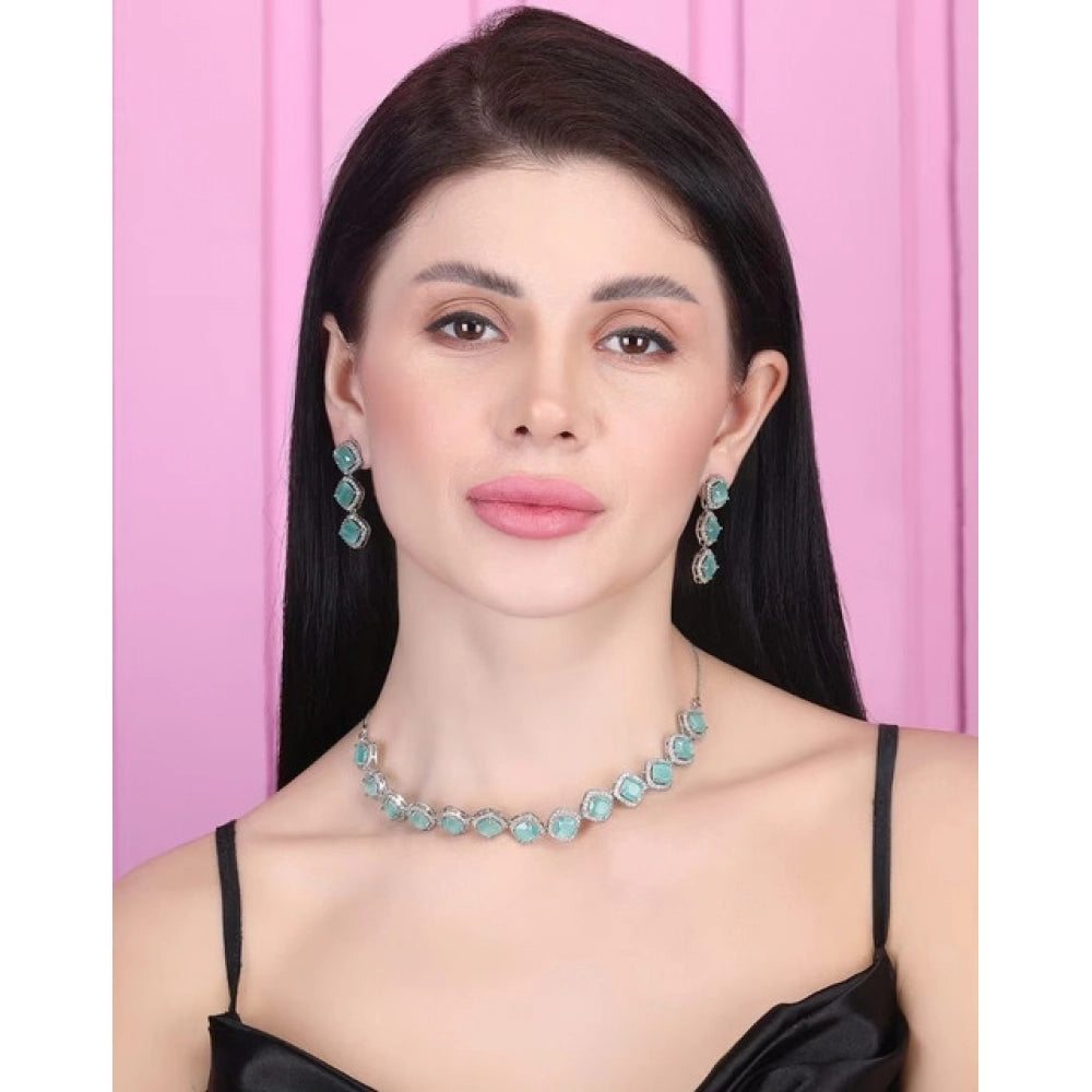Generic Women's Brass Silver Plated Necklace set (Turquoise)