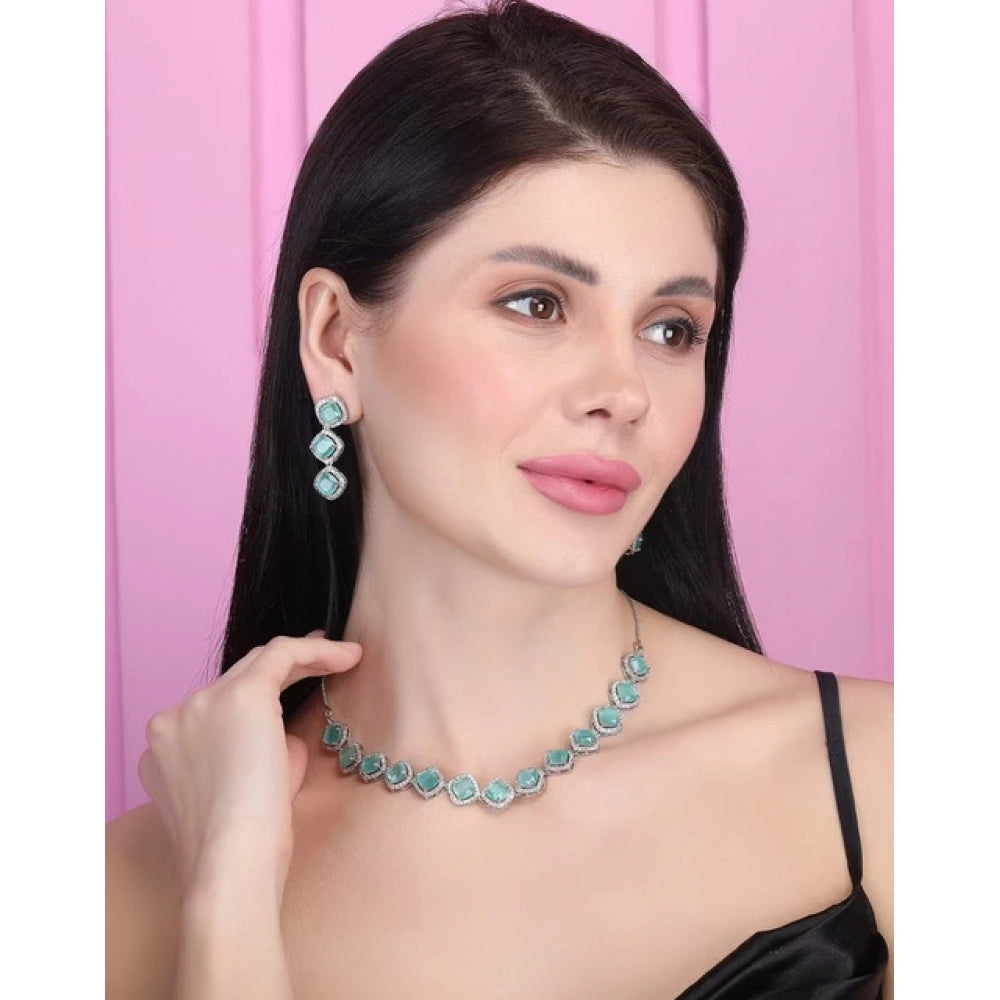 Generic Women's Brass Silver Plated Necklace set (Turquoise)