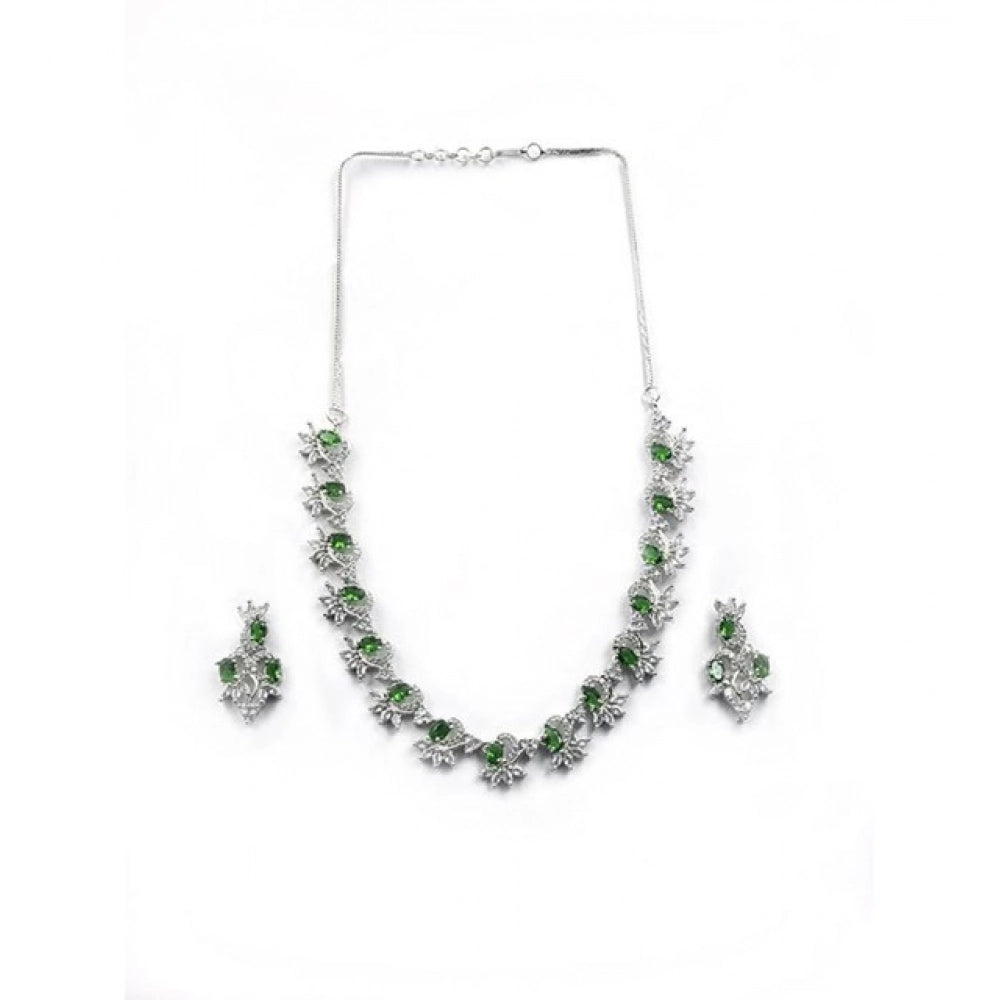 Generic Women's Brass Silver Plated Necklace set (Green)