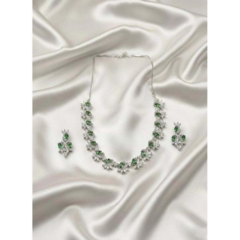 Generic Women's Brass Silver Plated Necklace set (Green)