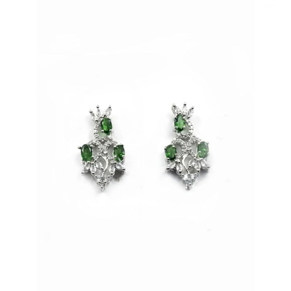 Generic Women's Brass Silver Plated Necklace set (Green)