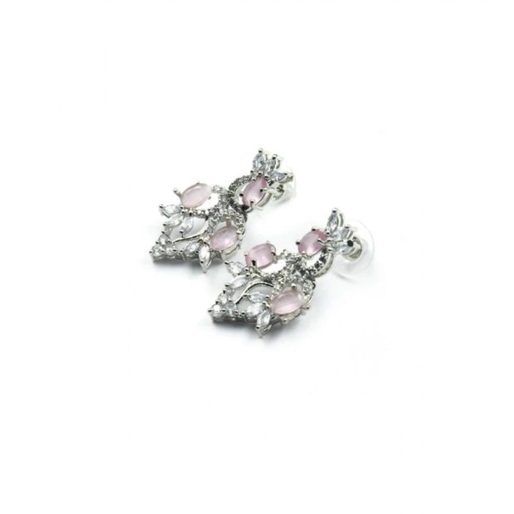 Generic Women's Brass Silver Plated Necklace set (Pink)