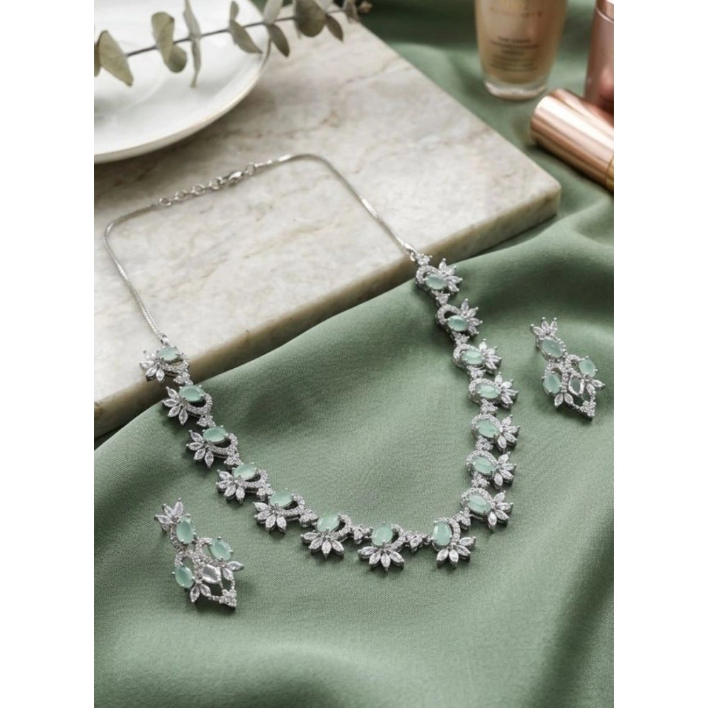 Generic Women's Brass Silver Plated Necklace set (Turquoise)