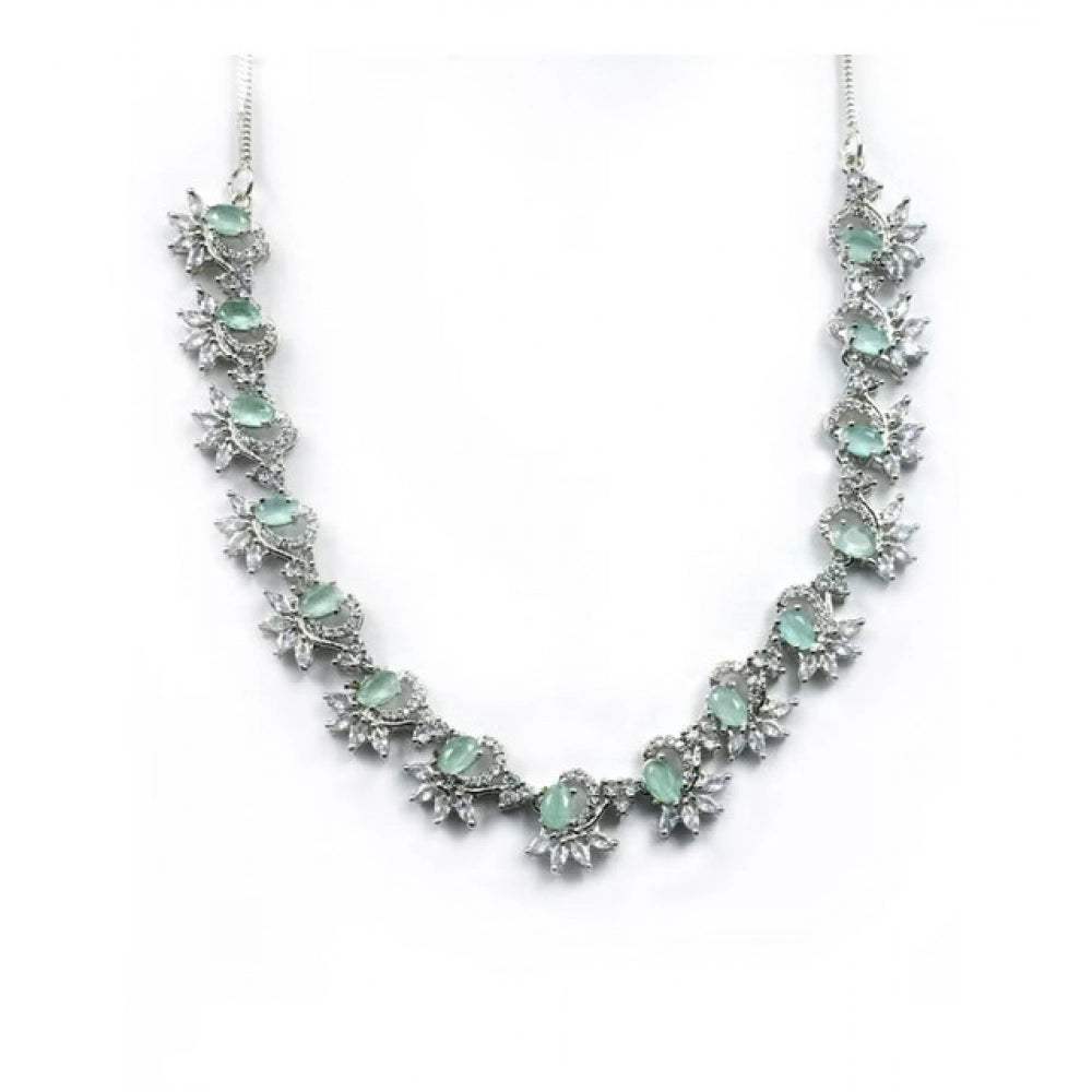Generic Women's Brass Silver Plated Necklace set (Turquoise)