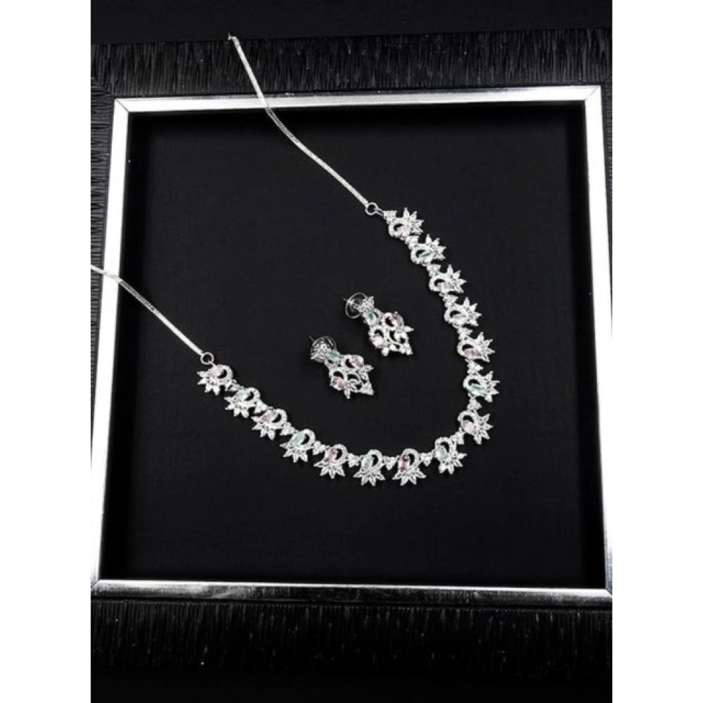 Generic Women's Brass Silver Plated Necklace set (Multicolor)