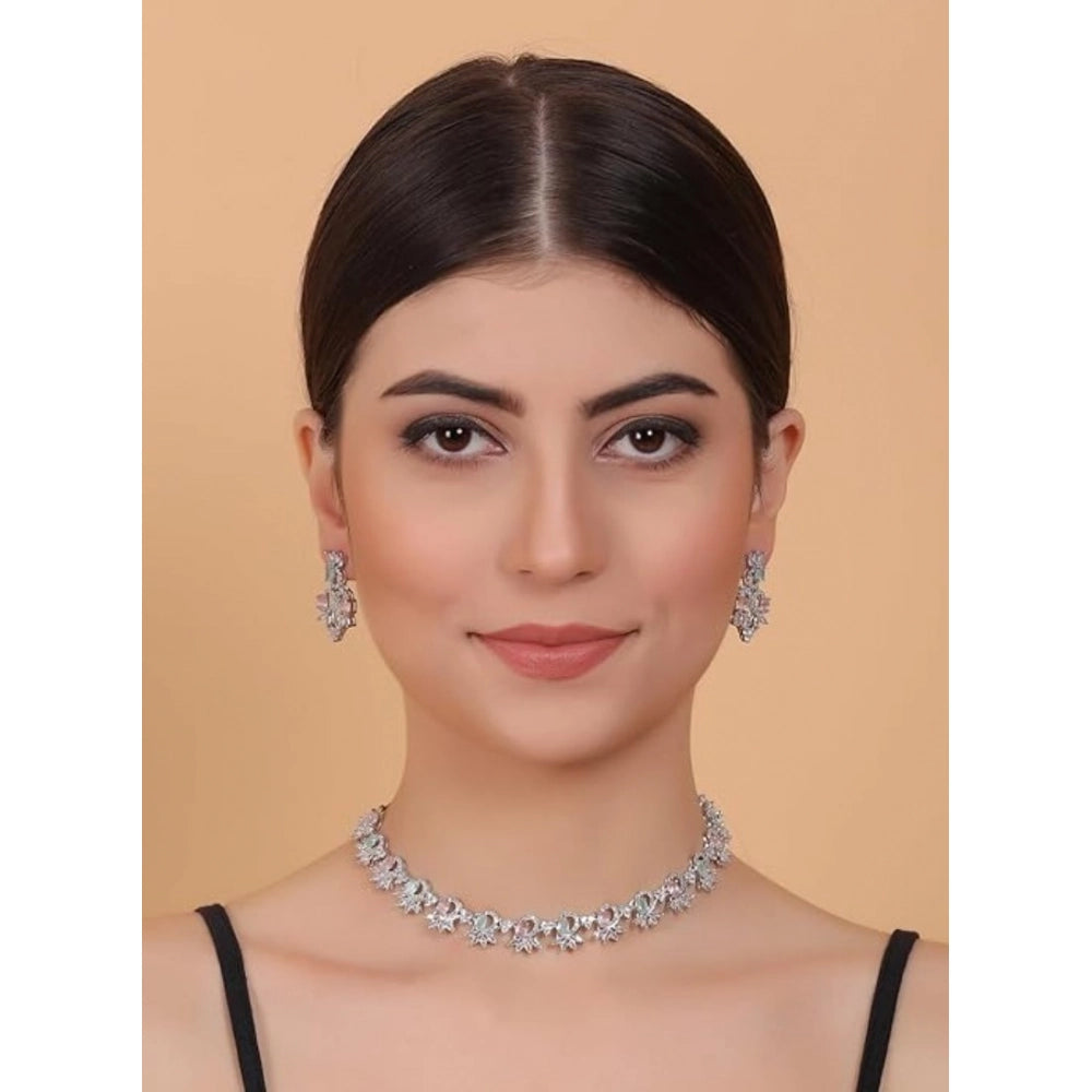 Generic Women's Brass Silver Plated Necklace set (Multicolor)