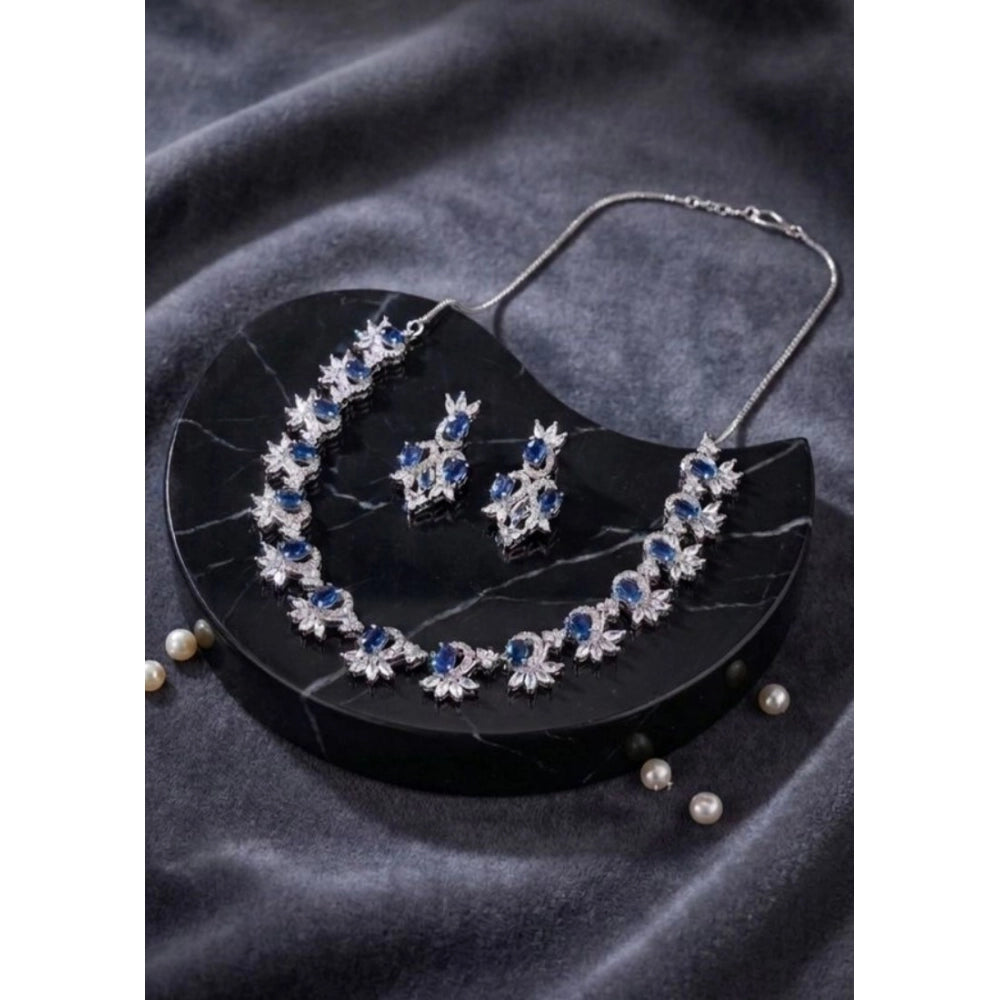 Generic Women's Brass Silver Plated Necklace set (Blue)