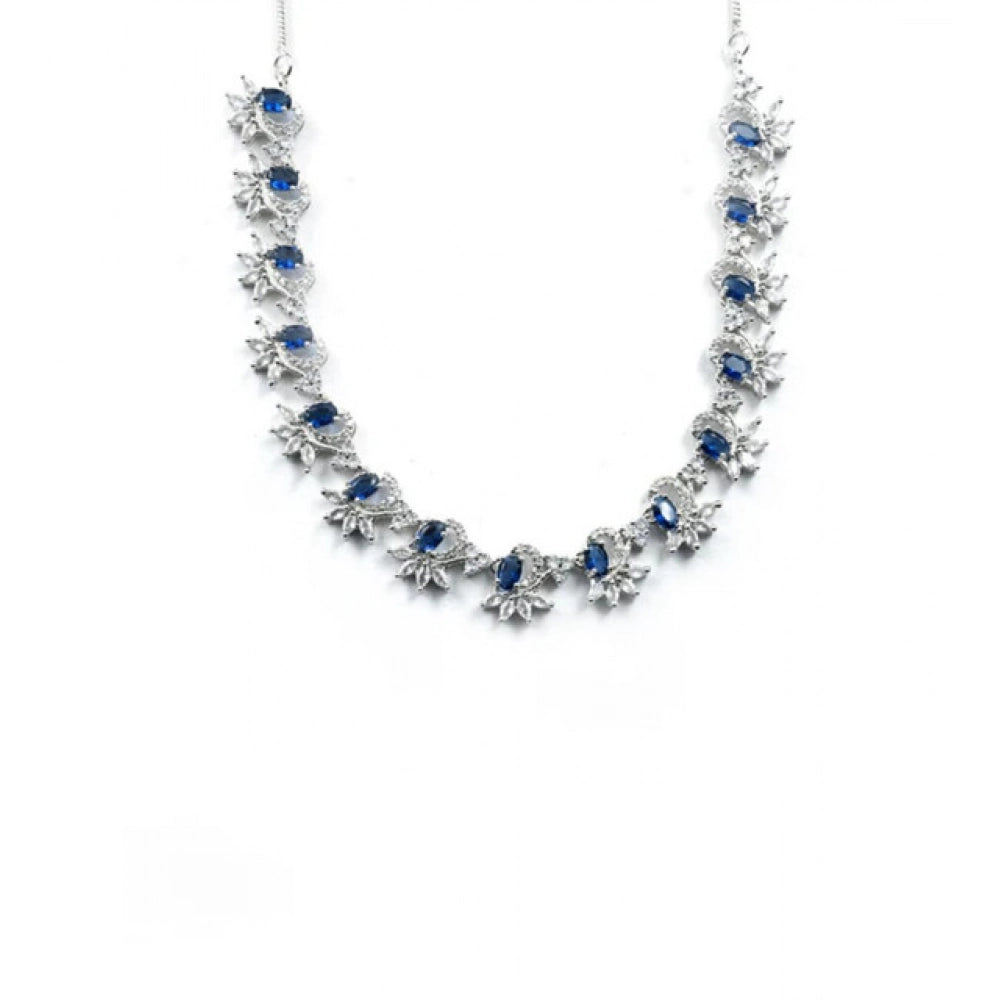 Generic Women's Brass Silver Plated Necklace set (Blue)