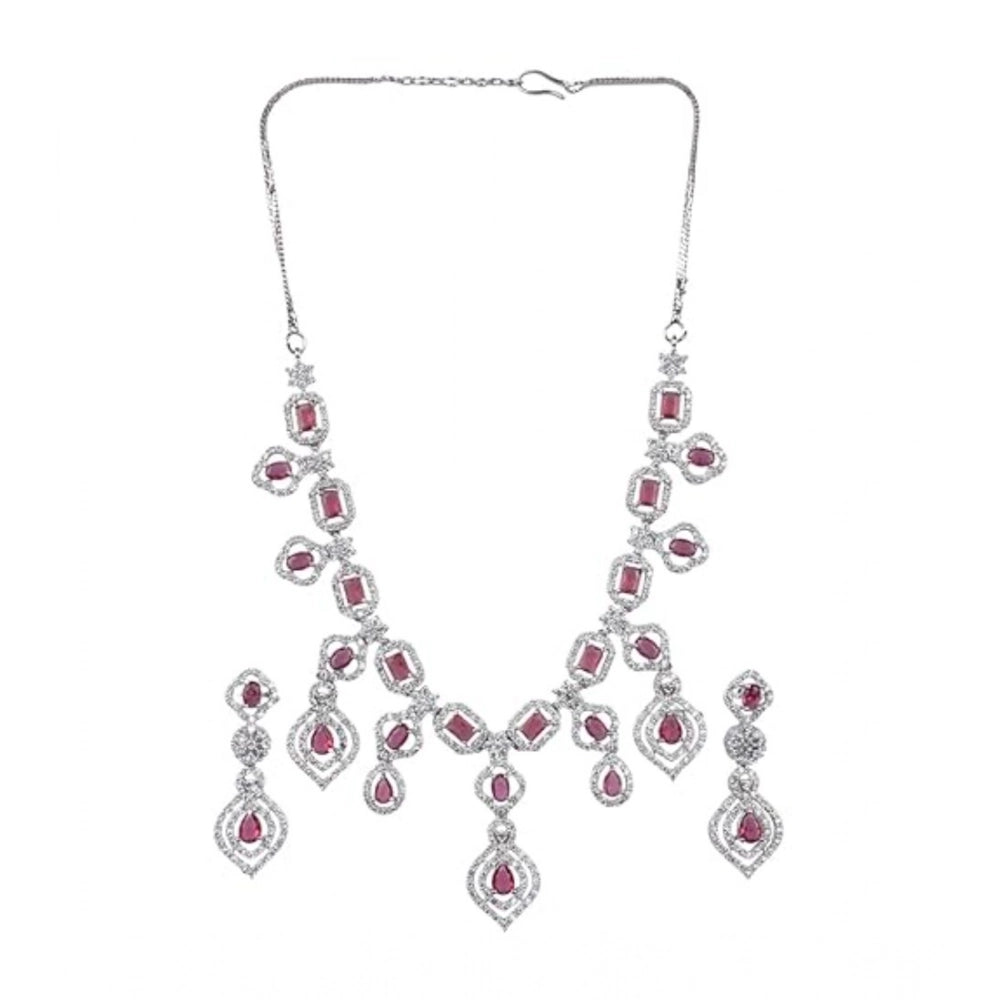 Generic Women's Brass Silver Plated Necklace set (Red)