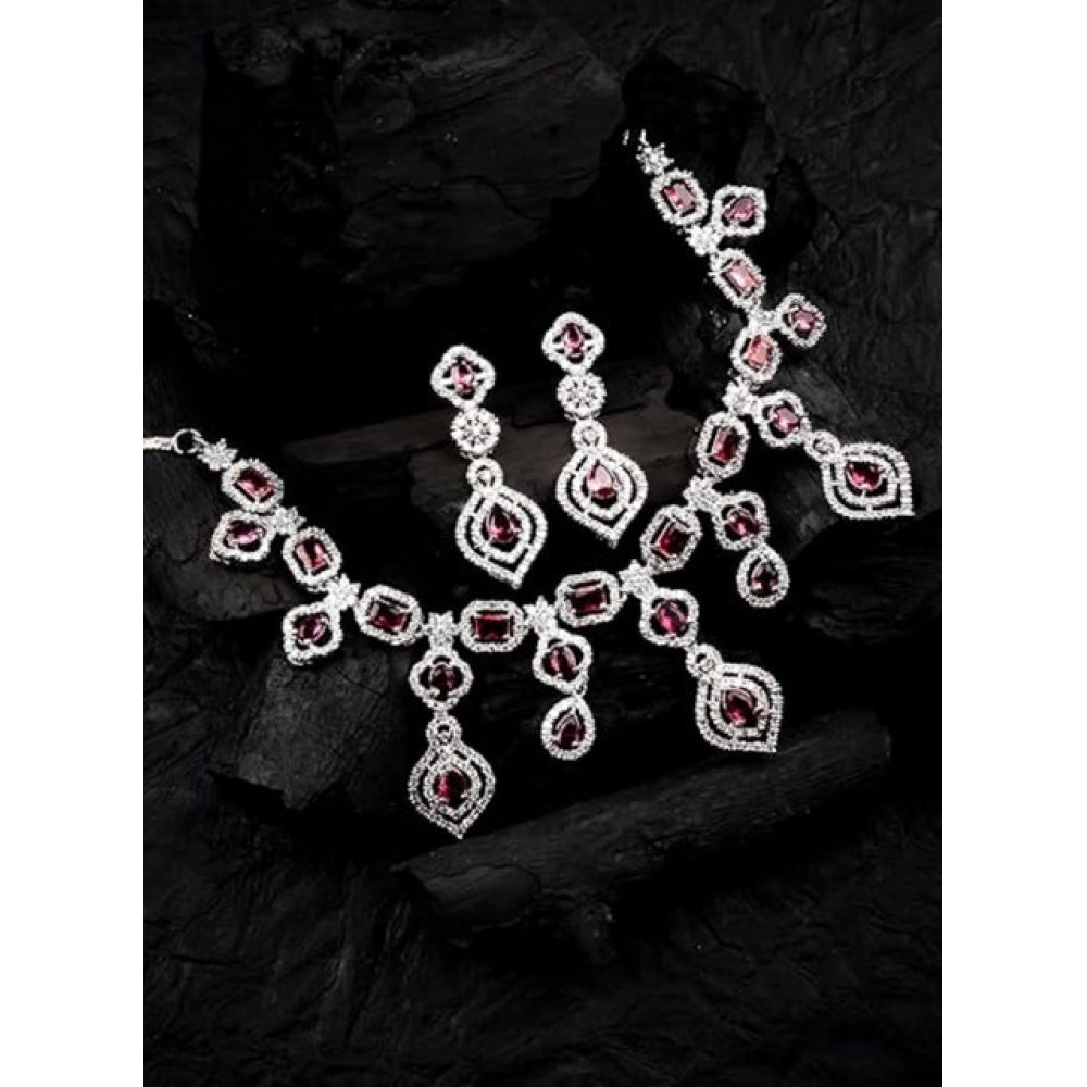 Generic Women's Brass Silver Plated Necklace set (Red)
