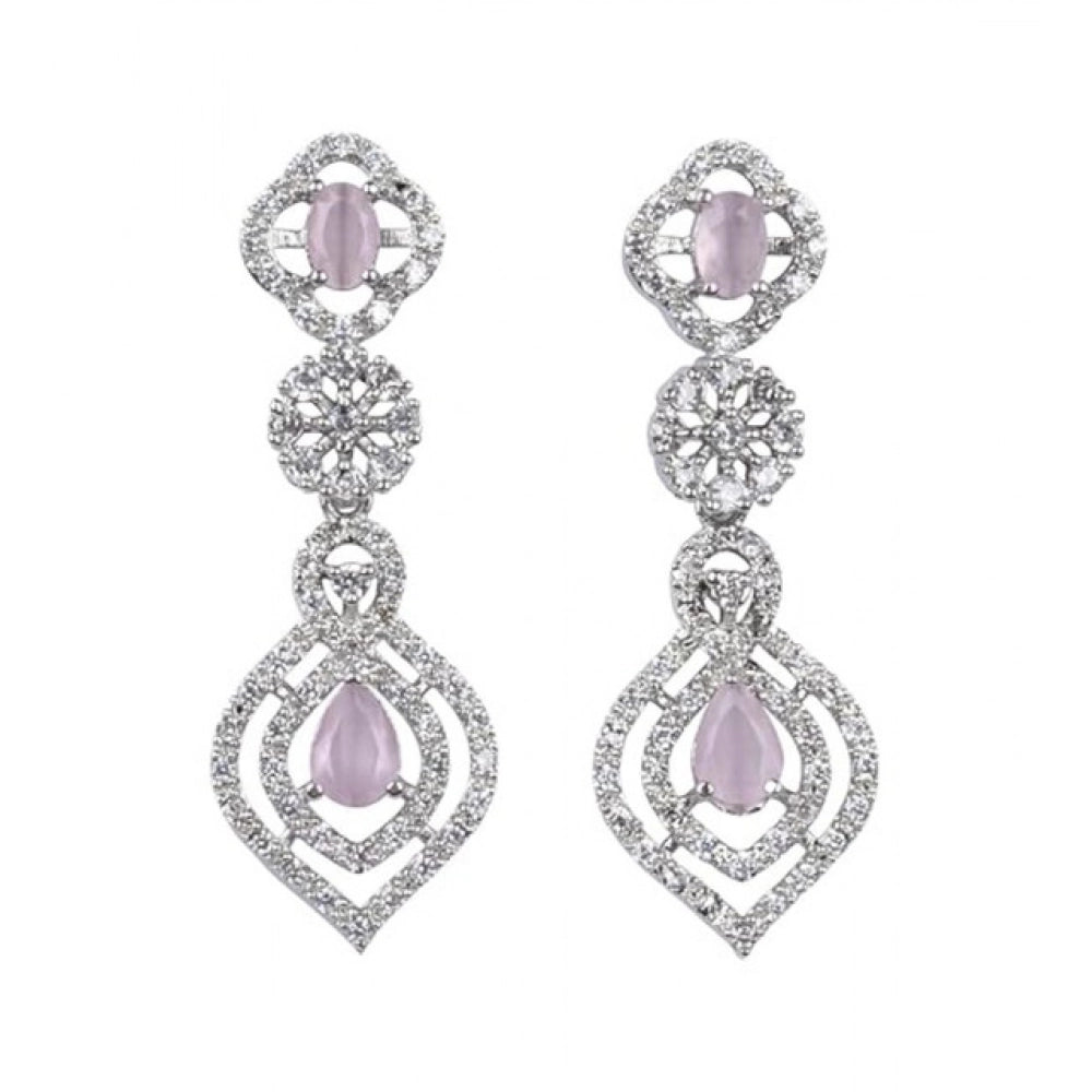 Generic Women's Brass Silver Plated Necklace set (Pink)
