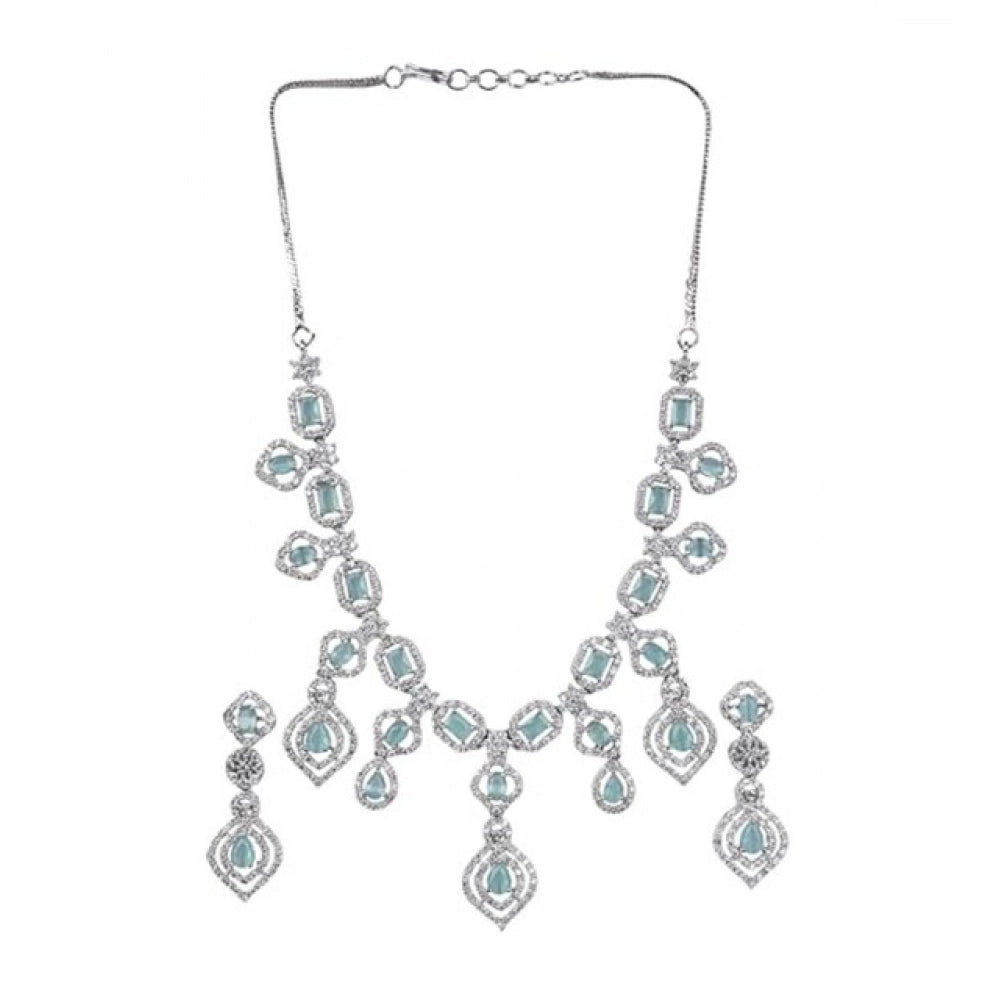 Generic Women's Brass Silver Plated Necklace set (Turquoise)