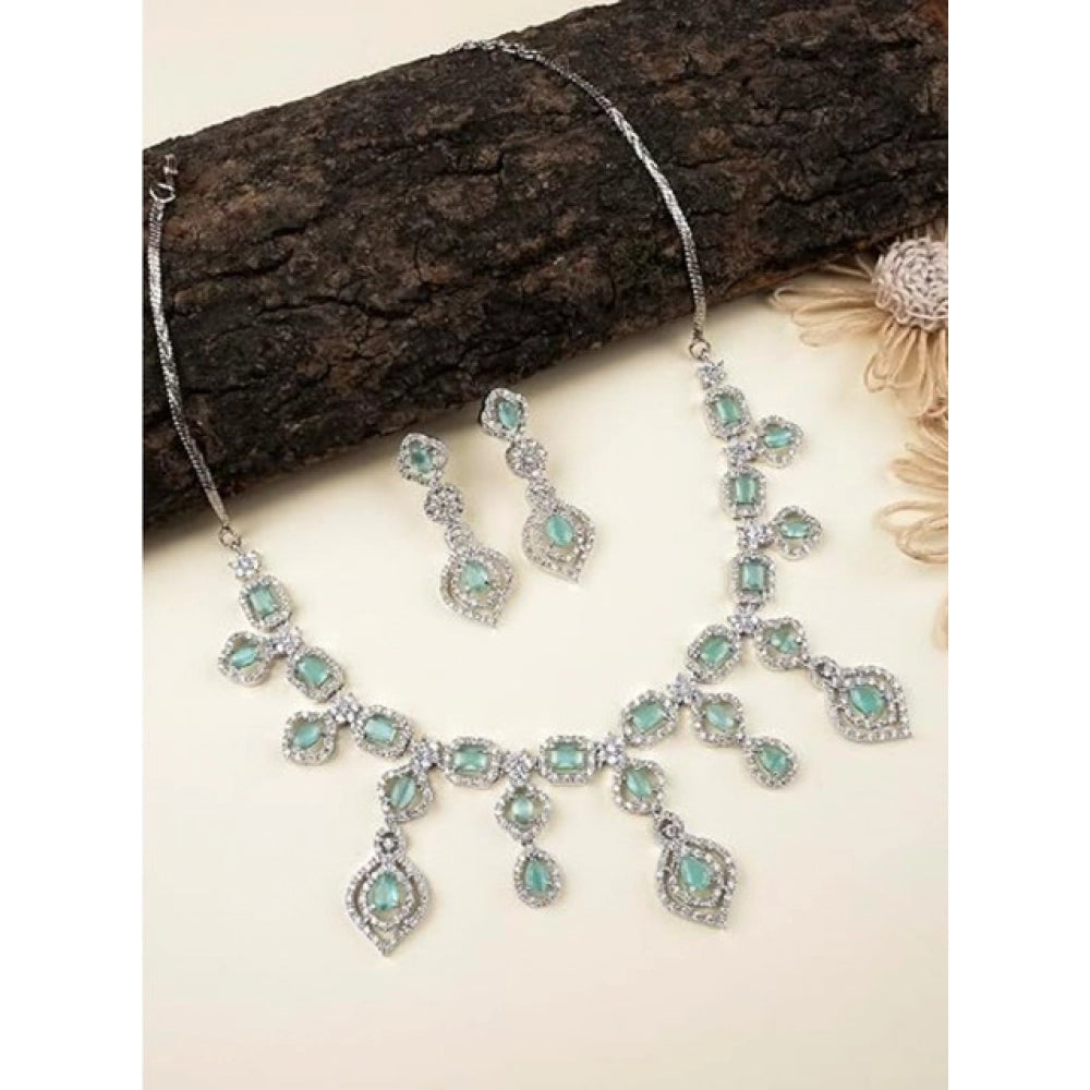 Generic Women's Brass Silver Plated Necklace set (Turquoise)