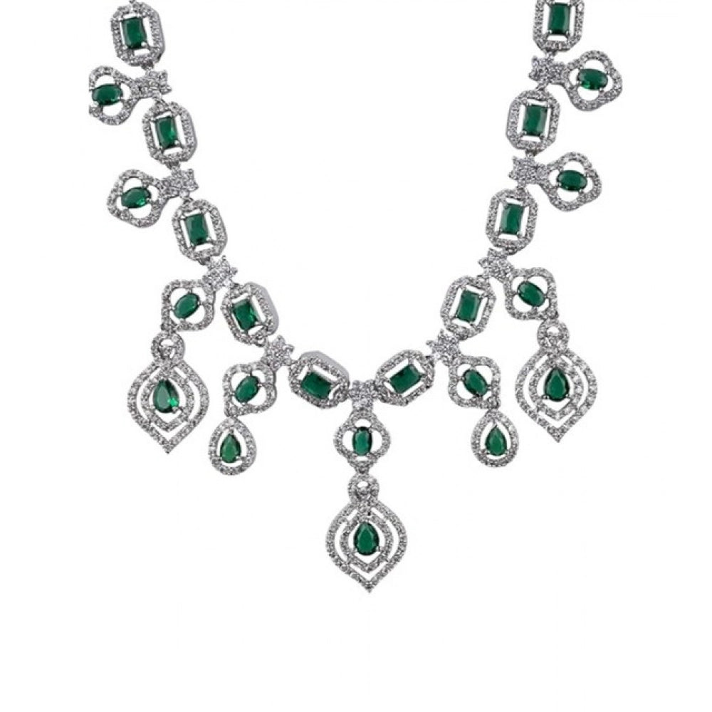 Generic Women's Brass Silver Plated Necklace set (Green)
