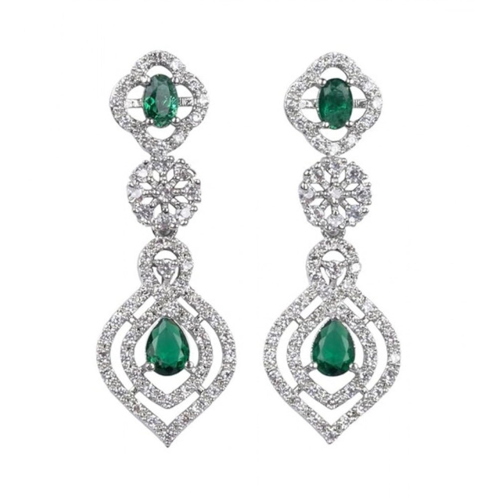 Generic Women's Brass Silver Plated Necklace set (Green)