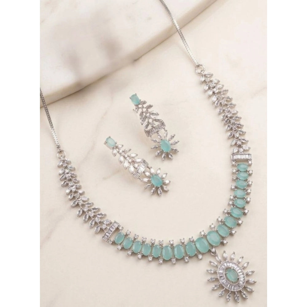 Generic Women's Brass Silver Plated Necklace set (Turquoise)