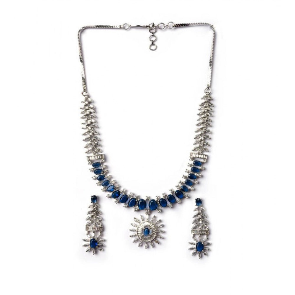 Generic Women's Brass Silver Plated Necklace set (Blue)
