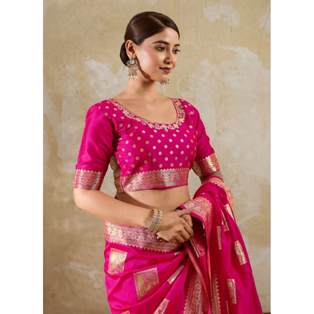 Generic Women's Silk Blend Printed Saree With Unstitched Blouse 5.5Mtr (Magenta)